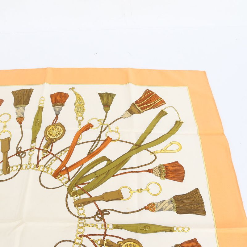 Celine Silk Tassel Pattern Scarf Shawl Orange Beige