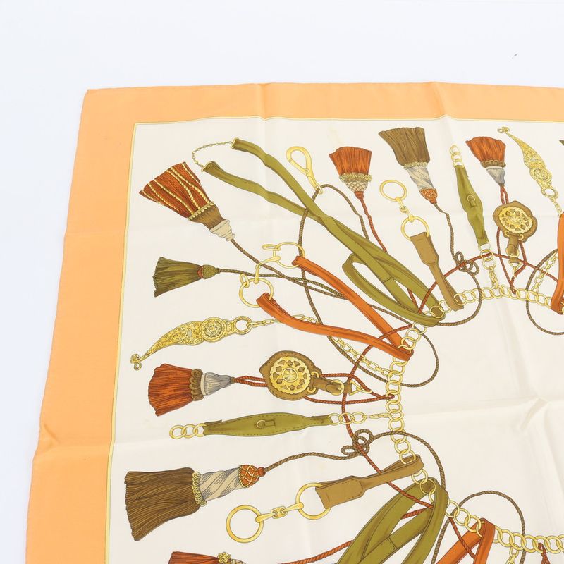 Celine Silk Tassel Pattern Scarf Shawl Orange Beige