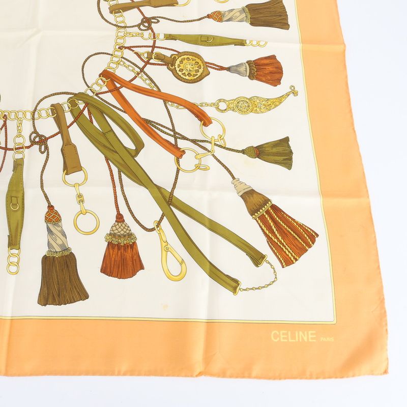 Celine Silk Tassel Pattern Scarf Shawl Orange Beige