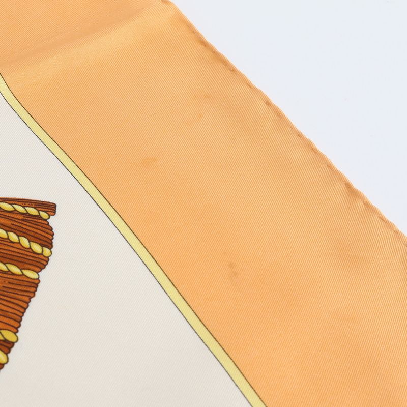 Celine Silk Tassel Pattern Scarf Shawl Orange Beige