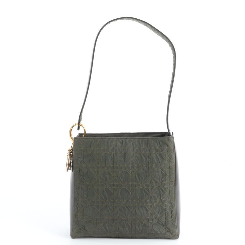 Dior Cannage Khaki Leather Nylon Shoulder Bag Brown