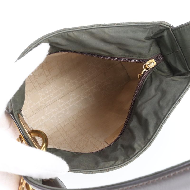 Dior Cannage Khaki Leather Nylon Shoulder Bag Brown
