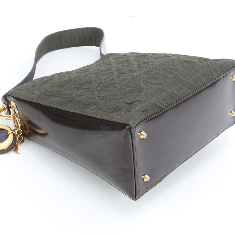 Dior Cannage Khaki Leather Nylon Shoulder Bag Brown