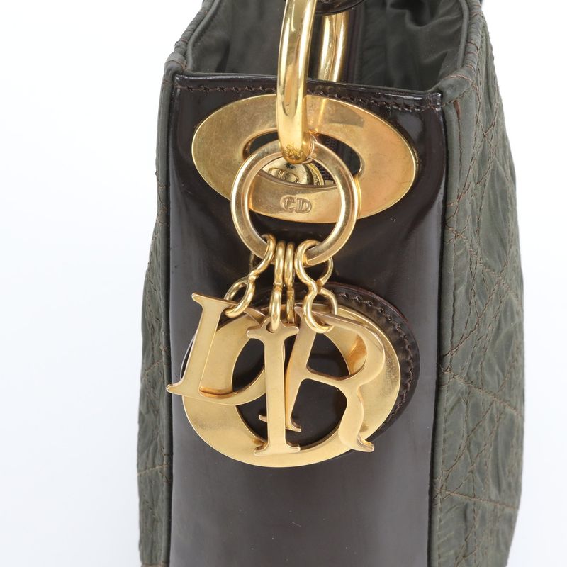 Dior Cannage Khaki Leather Nylon Shoulder Bag Brown