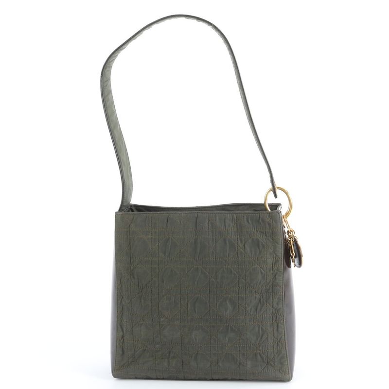 Dior Cannage Khaki Leather Nylon Shoulder Bag Brown
