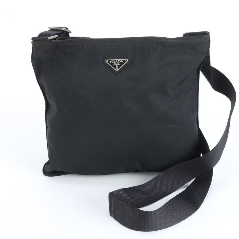 Prada Tessuto Nylon Triangle Logo Leather Shoulder Bag