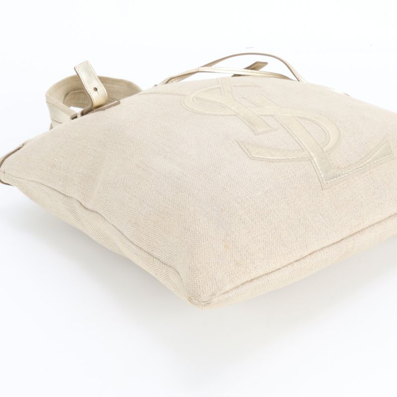 Saint Laurent Yves Kahala Leather Canvas Tote Shoulder