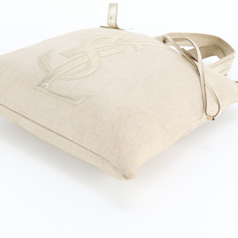 Saint Laurent Yves Kahala Leather Canvas Tote Shoulder