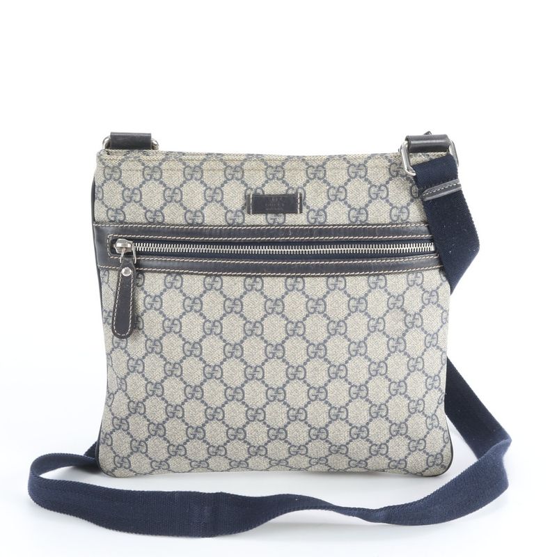 Gucci GG Supreme Leather Shoulder Bag Crossbody Messenger Business Navy Beige