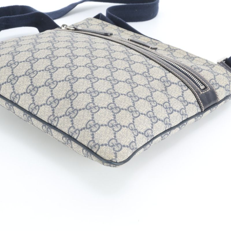 Gucci GG Supreme Leather Shoulder Bag Crossbody Messenger Business Navy Beige
