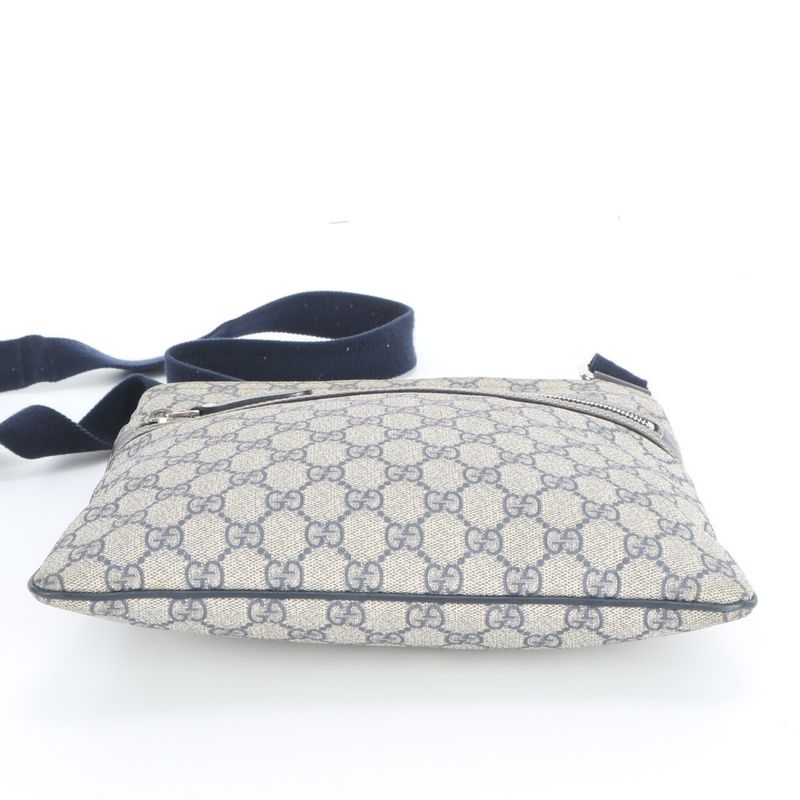 Gucci GG Supreme Leather Shoulder Bag Crossbody Messenger Business Navy Beige