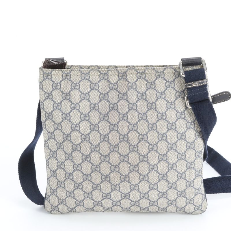 Gucci GG Supreme Leather Shoulder Bag Crossbody Messenger Business Navy Beige