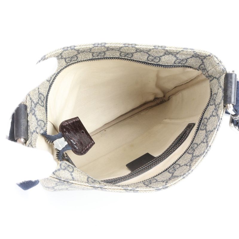 Gucci GG Supreme Leather Shoulder Bag Crossbody Messenger Business Navy Beige