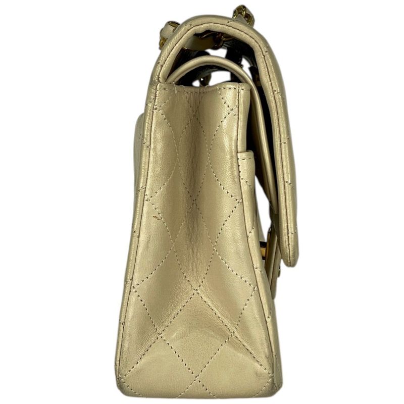 Chanel Quilted Double Flap Chain Shoulder Bag CC Logo Leather Ivory