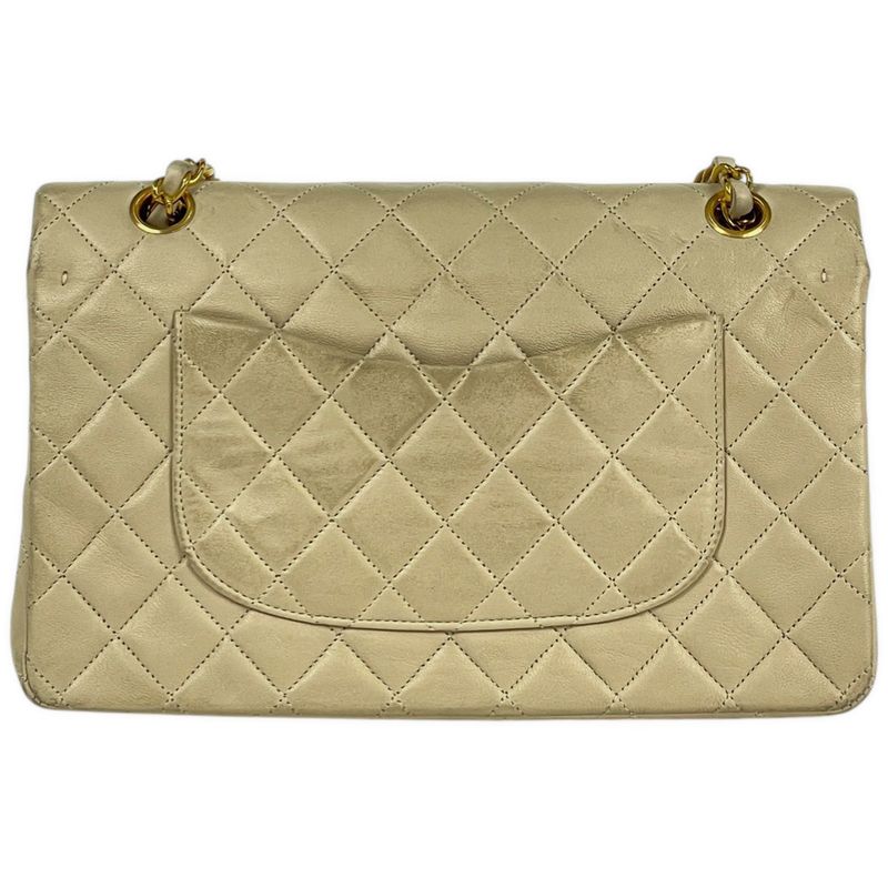 Chanel Quilted Double Flap Chain Shoulder Bag CC Logo Leather Ivory