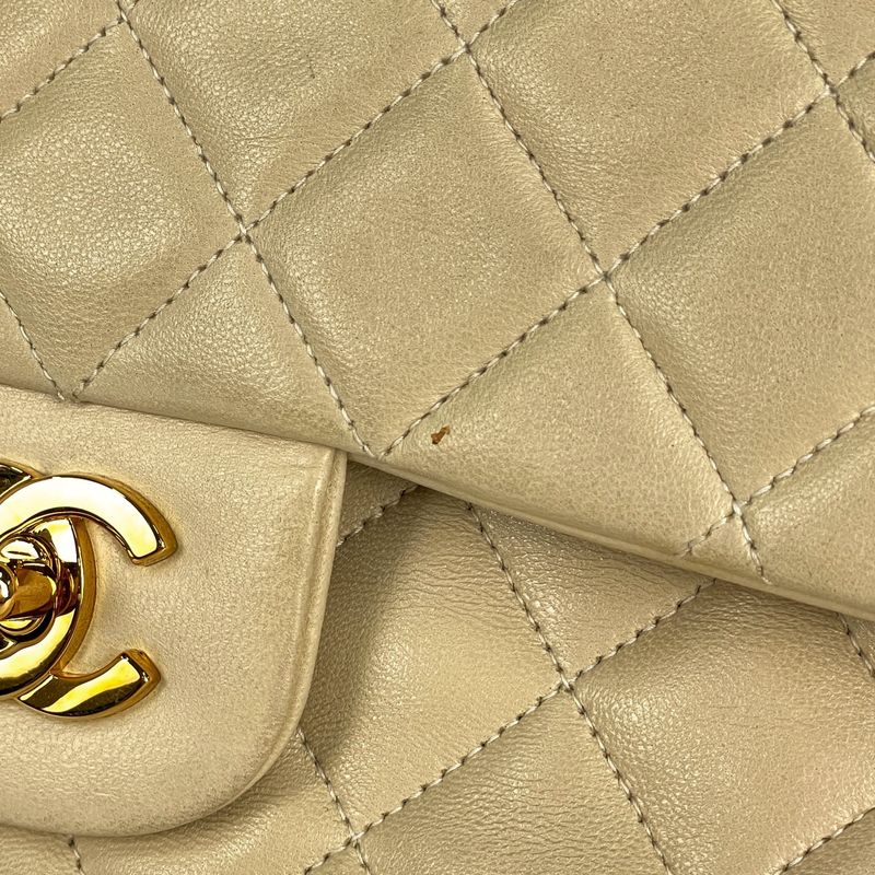Chanel Quilted Double Flap Chain Shoulder Bag CC Logo Leather Ivory