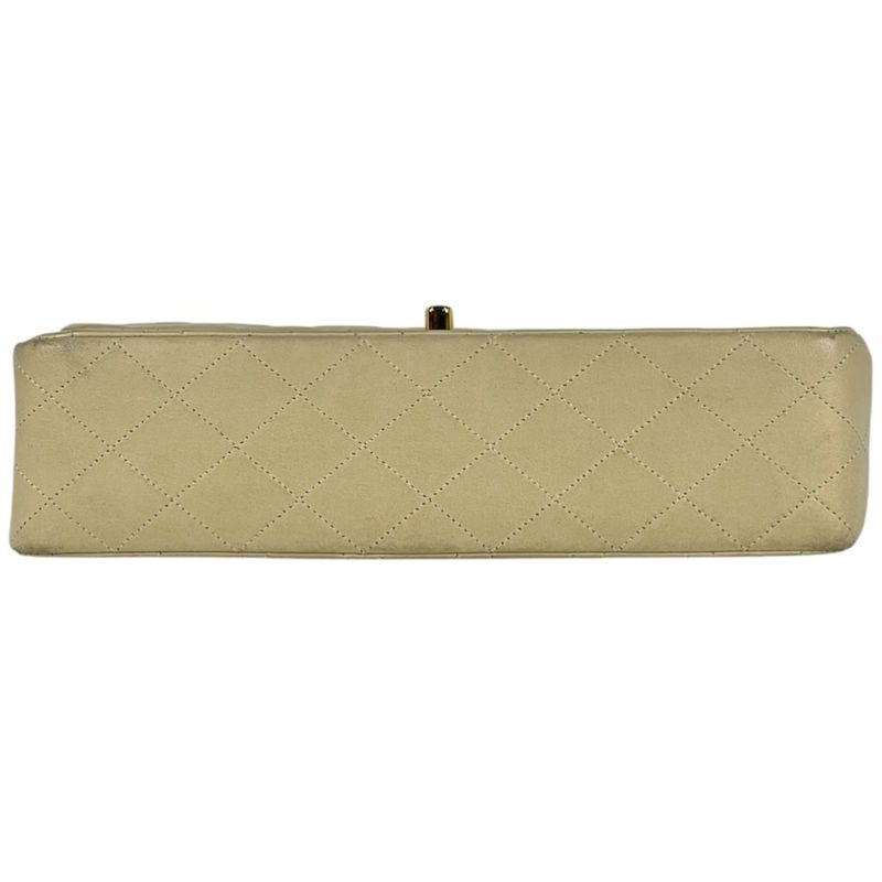 Chanel Quilted Double Flap Chain Shoulder Bag CC Logo Leather Ivory
