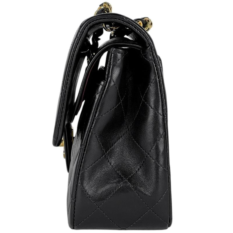 Chanel Quilted Double Flap Chain Shoulder Bag CC Logo Leather Black