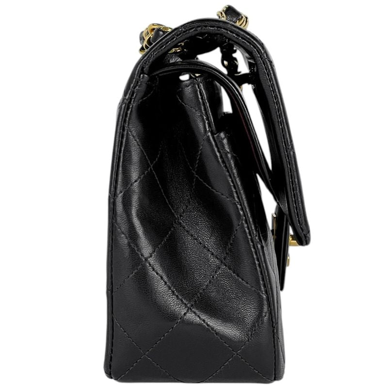 Chanel Quilted Double Flap Chain Shoulder Bag CC Logo Leather Black