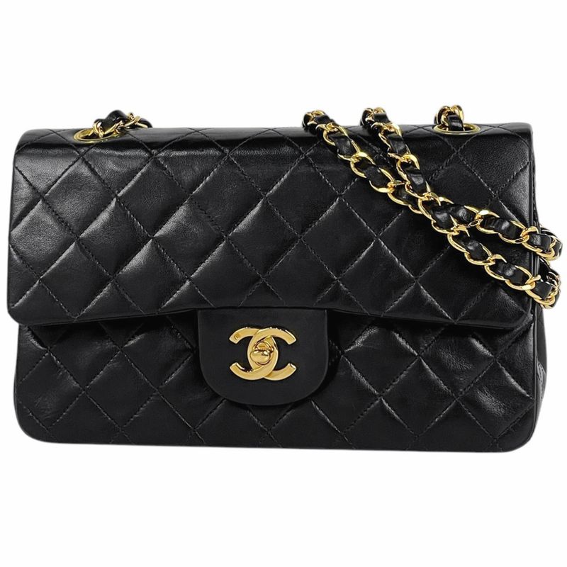Chanel Quilted Double Flap Chain Shoulder Bag CC Logo Leather Black
