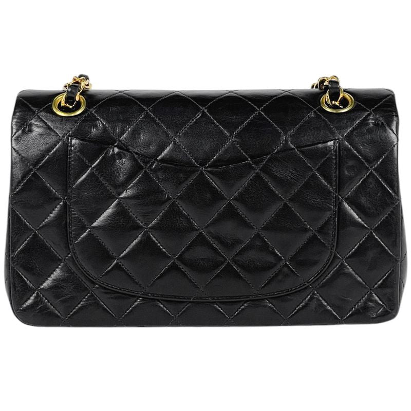 Chanel Quilted Double Flap Chain Shoulder Bag CC Logo Leather Black