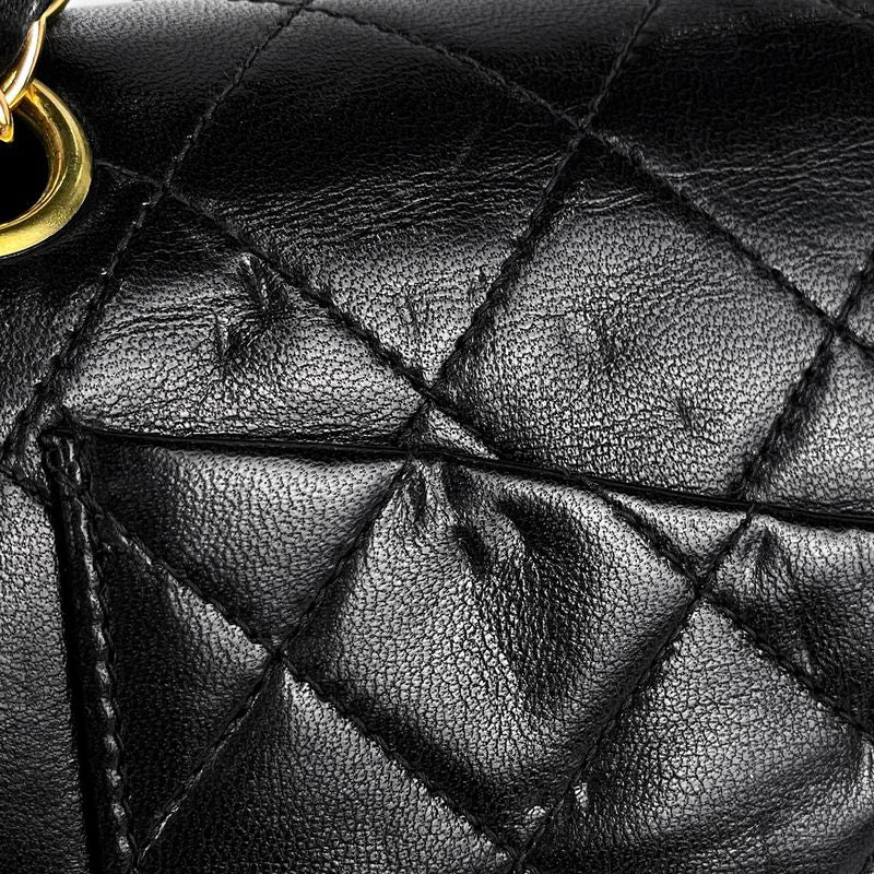 Chanel Quilted Double Flap Chain Shoulder Bag CC Logo Leather Black
