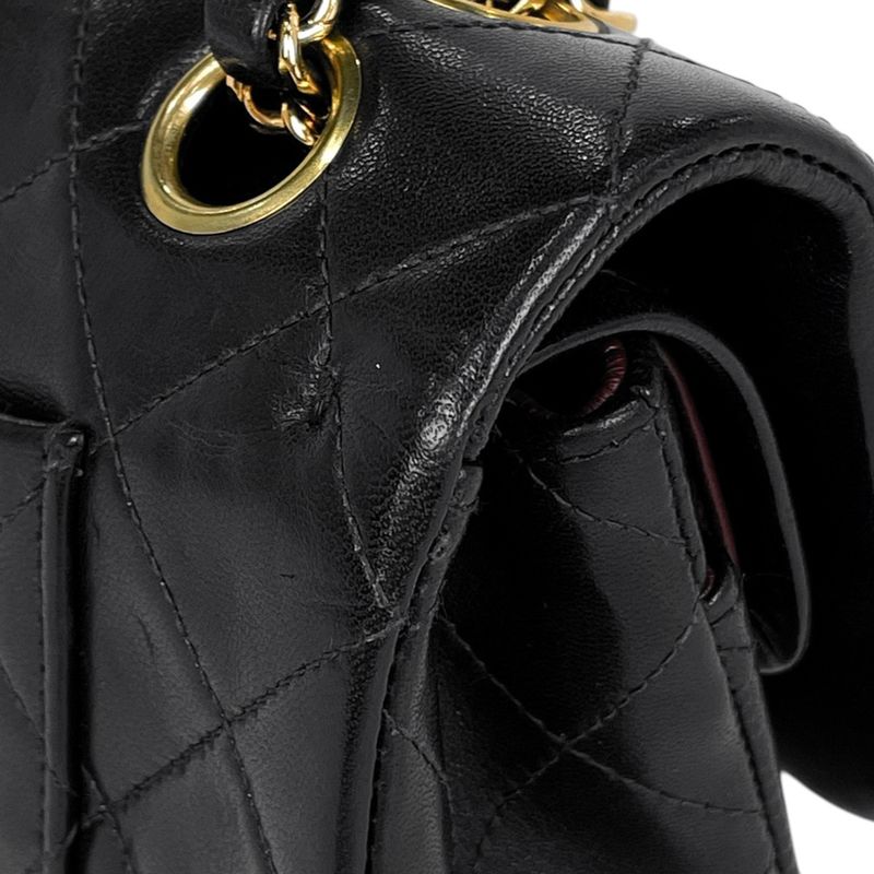 Chanel Quilted Double Flap Chain Shoulder Bag CC Logo Leather Black