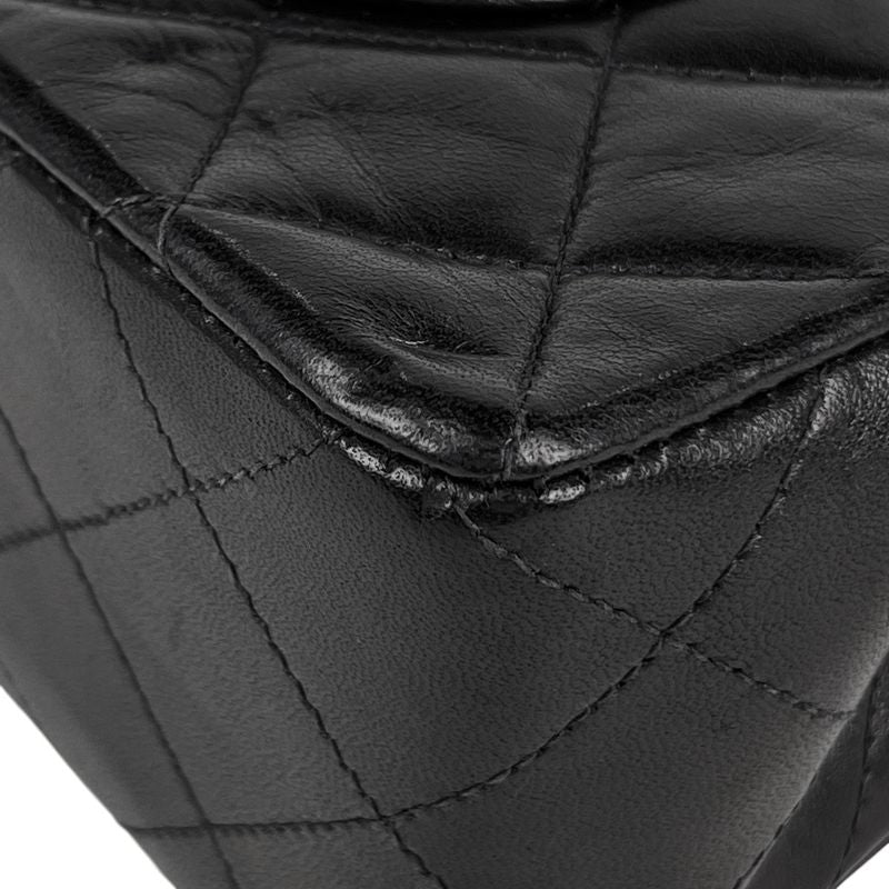 Chanel Quilted Double Flap Chain Shoulder Bag CC Logo Leather Black