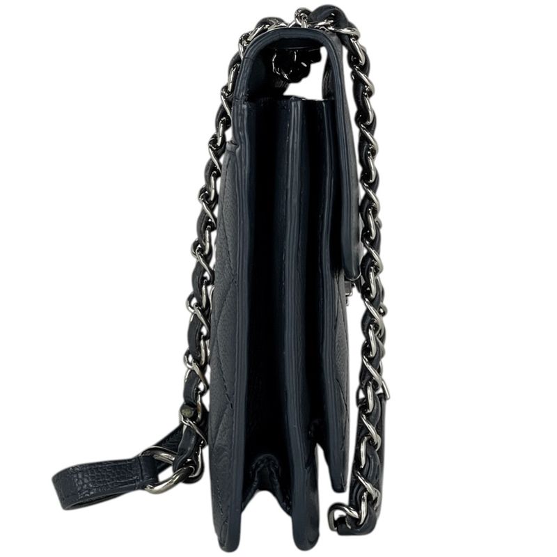 Chanel CC Logo Chain Shoulder Bag Caviar Leather Navy