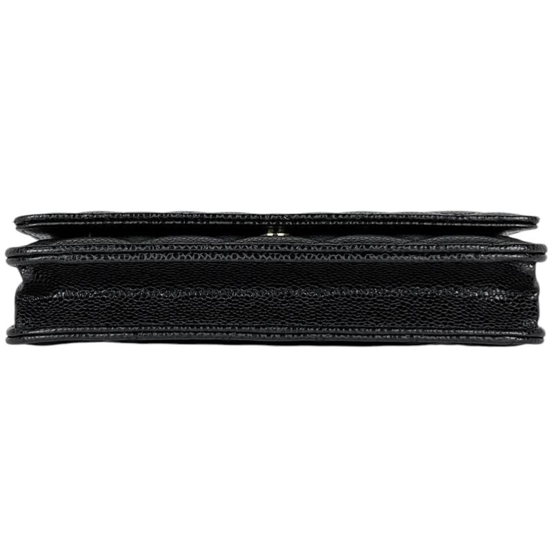 Chanel CC Logo Chain Wallet Quilted Caviar Leather Black