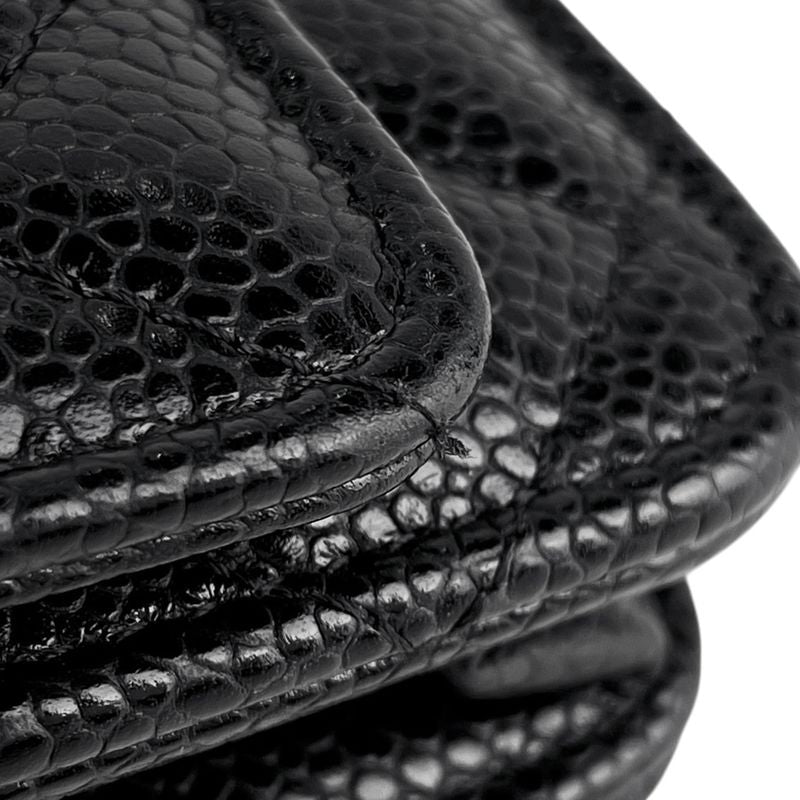 Chanel CC Logo Chain Wallet Quilted Caviar Leather Black
