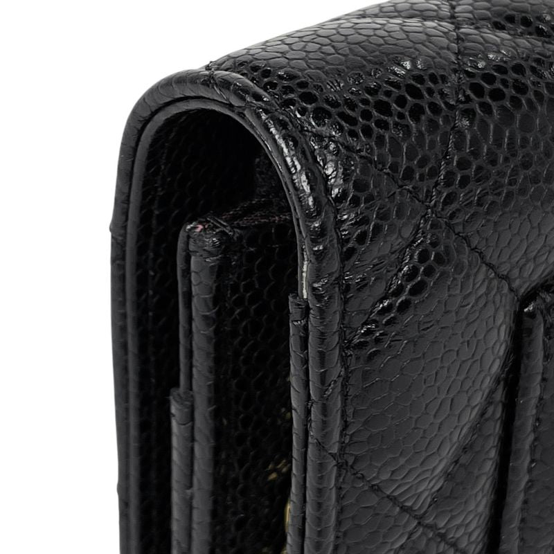 Chanel CC Logo Chain Wallet Quilted Caviar Leather Black