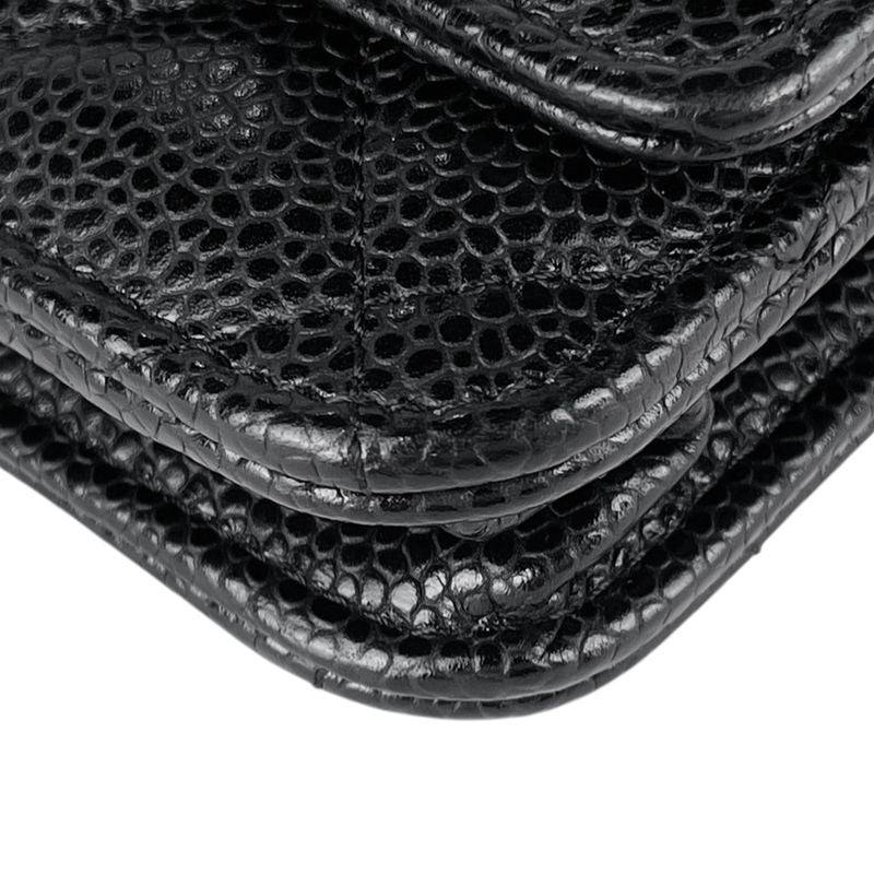 Chanel CC Logo Chain Wallet Quilted Caviar Leather Black