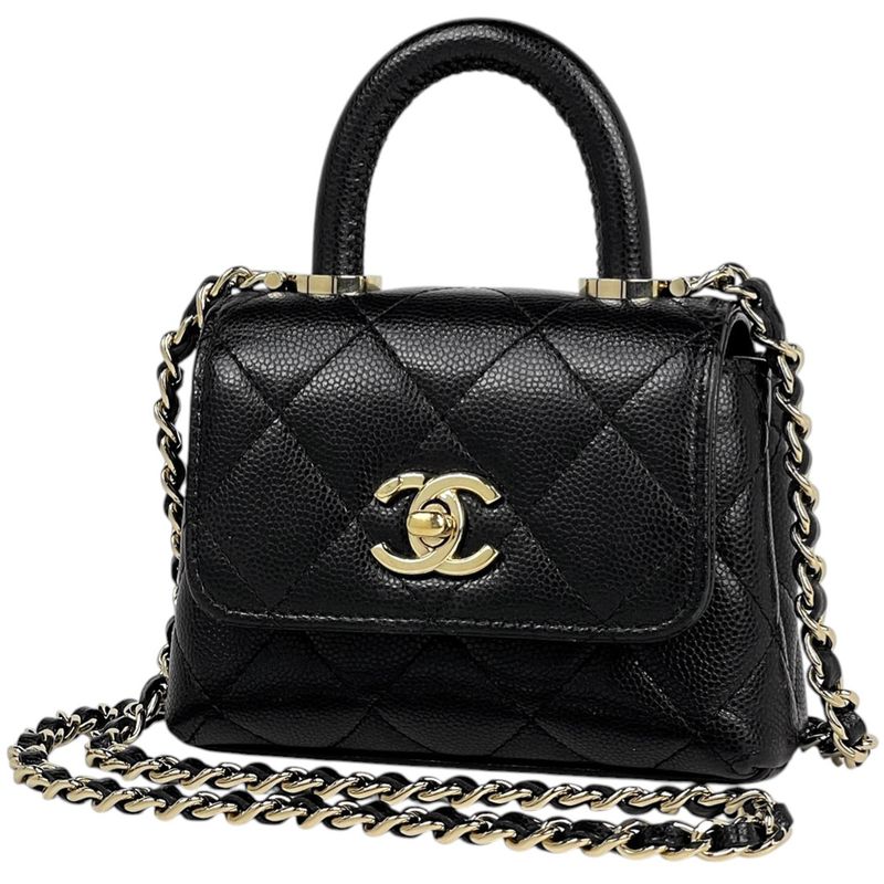 Chanel CC Logo Chain Shoulder Bag Mini Quilted Caviar Leather