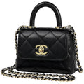 Chanel CC Logo Chain Shoulder Bag Mini Quilted Caviar Leather