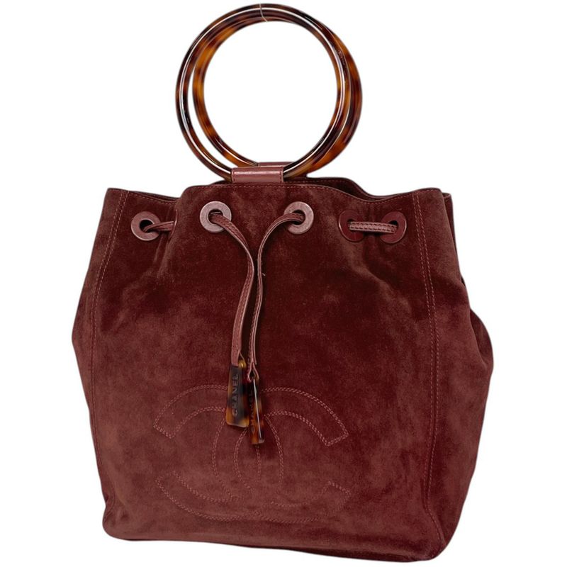 Chanel CC Logo Plastic Handle Handbag Demi Pattern Bordeaux