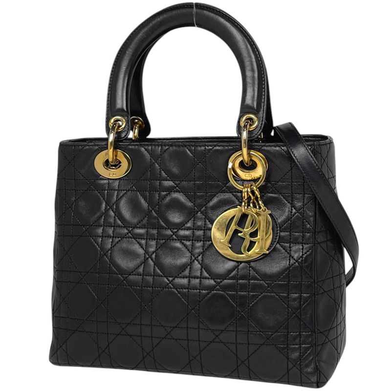 Dior 2-Way Shoulder Bag Cannage Leather Black