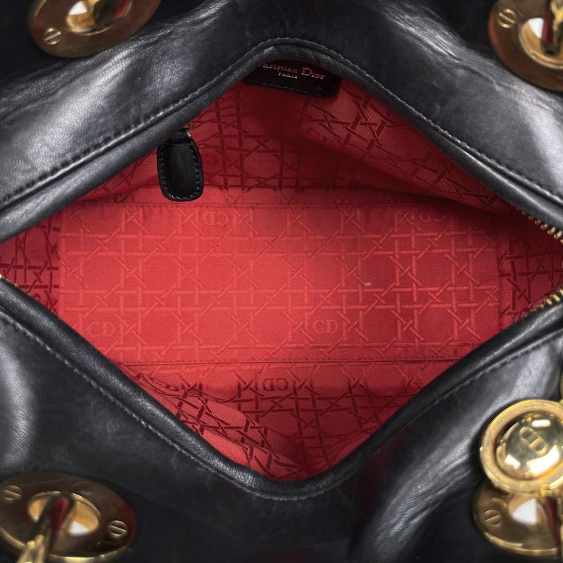 Dior 2-Way Shoulder Bag Cannage Leather Black