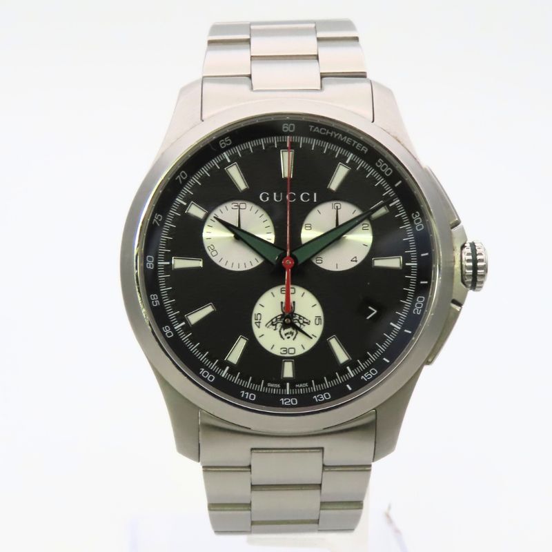 Gucci Watch Timeless Chronograph 126.2 Stainless Steel Silver Dial Black Bi