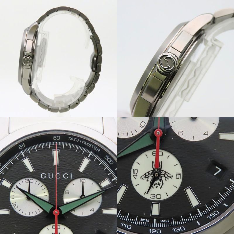 Gucci Watch Timeless Chronograph 126.2 Stainless Steel Silver Dial Black Bi