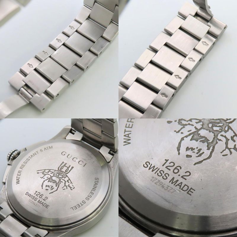 Gucci Watch Timeless Chronograph 126.2 Stainless Steel Silver Dial Black Bi