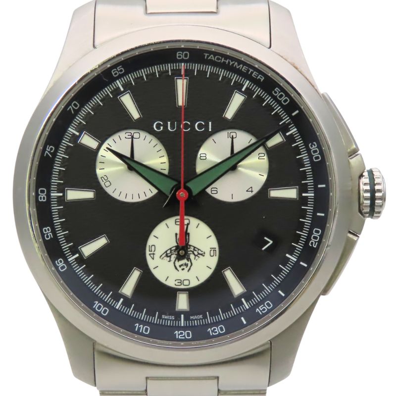 Gucci Watch Timeless Chronograph 126.2 Stainless Steel Silver Dial Black Bi