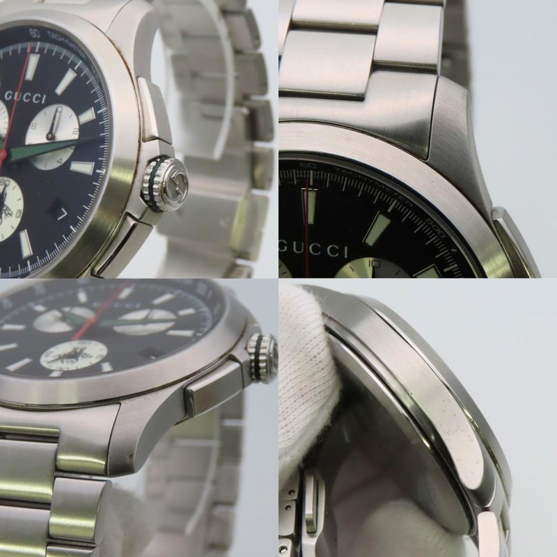 Gucci Watch Timeless Chronograph 126.2 Stainless Steel Silver Dial Black Bi