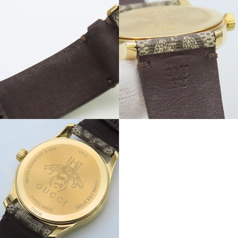 Gucci Watch Timeless Bee 126.4 Stainless Steel Gold Beige Brown Dial GG