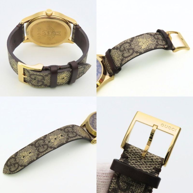 Gucci Watch Timeless Bee 126.4 Stainless Steel Gold Beige Brown Dial GG