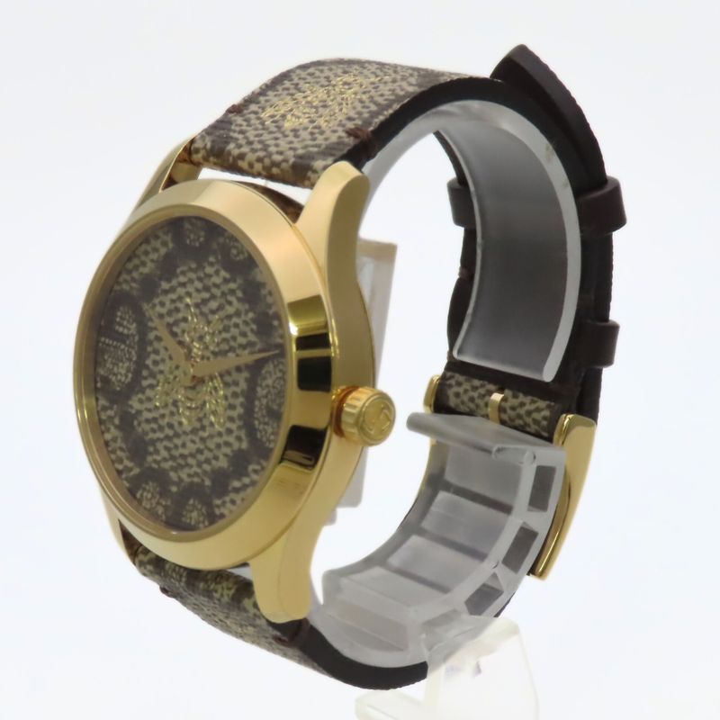 Gucci Watch Timeless Bee 126.4 Stainless Steel Gold Beige Brown Dial GG