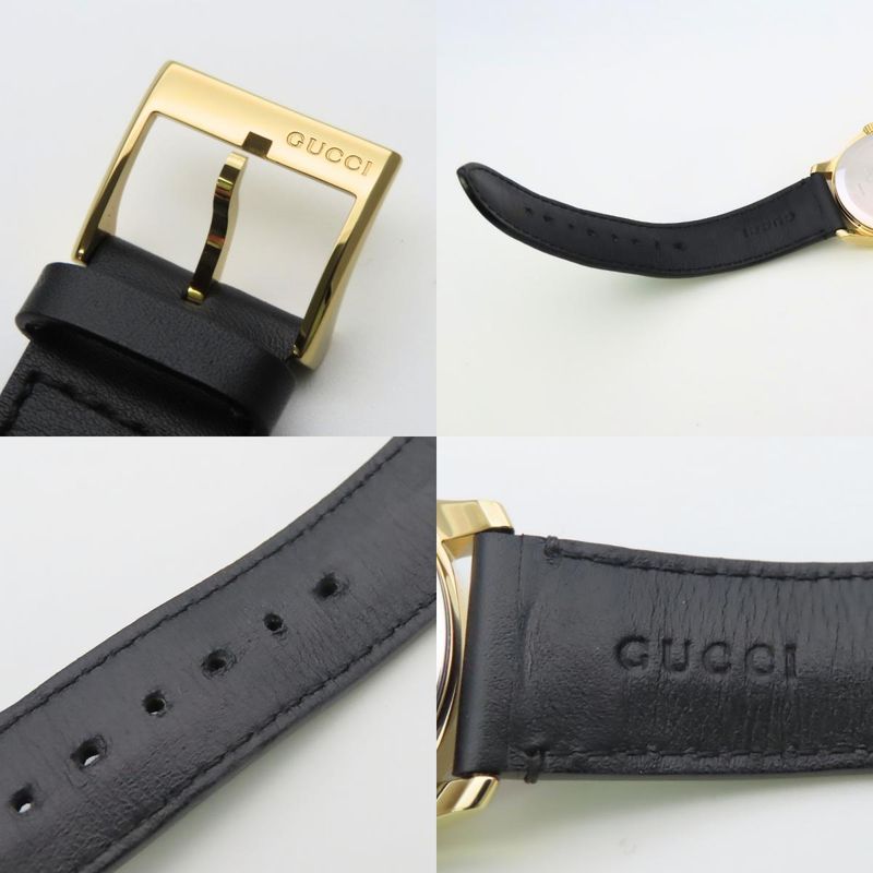Gucci Watch Stainless Steel Leather Gold Black Dial Turquoise Blue