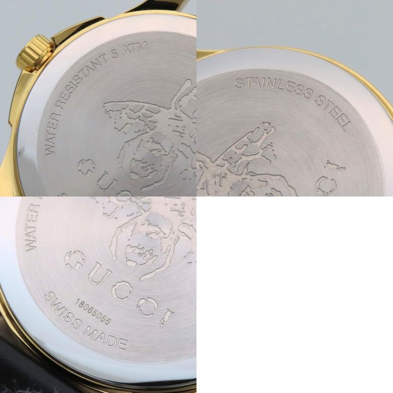 Gucci Watch Stainless Steel Leather Gold Black Dial Turquoise Blue