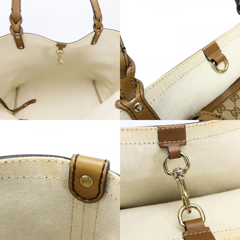 Gucci Tote GG Canvas Beige Camel Shoulder Bag Large Capacity Casual