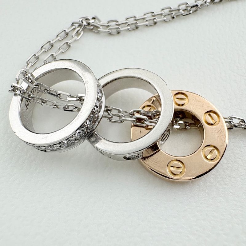 Cartier Love Sleeve Diamond Necklace Pave Pendant 2 Row